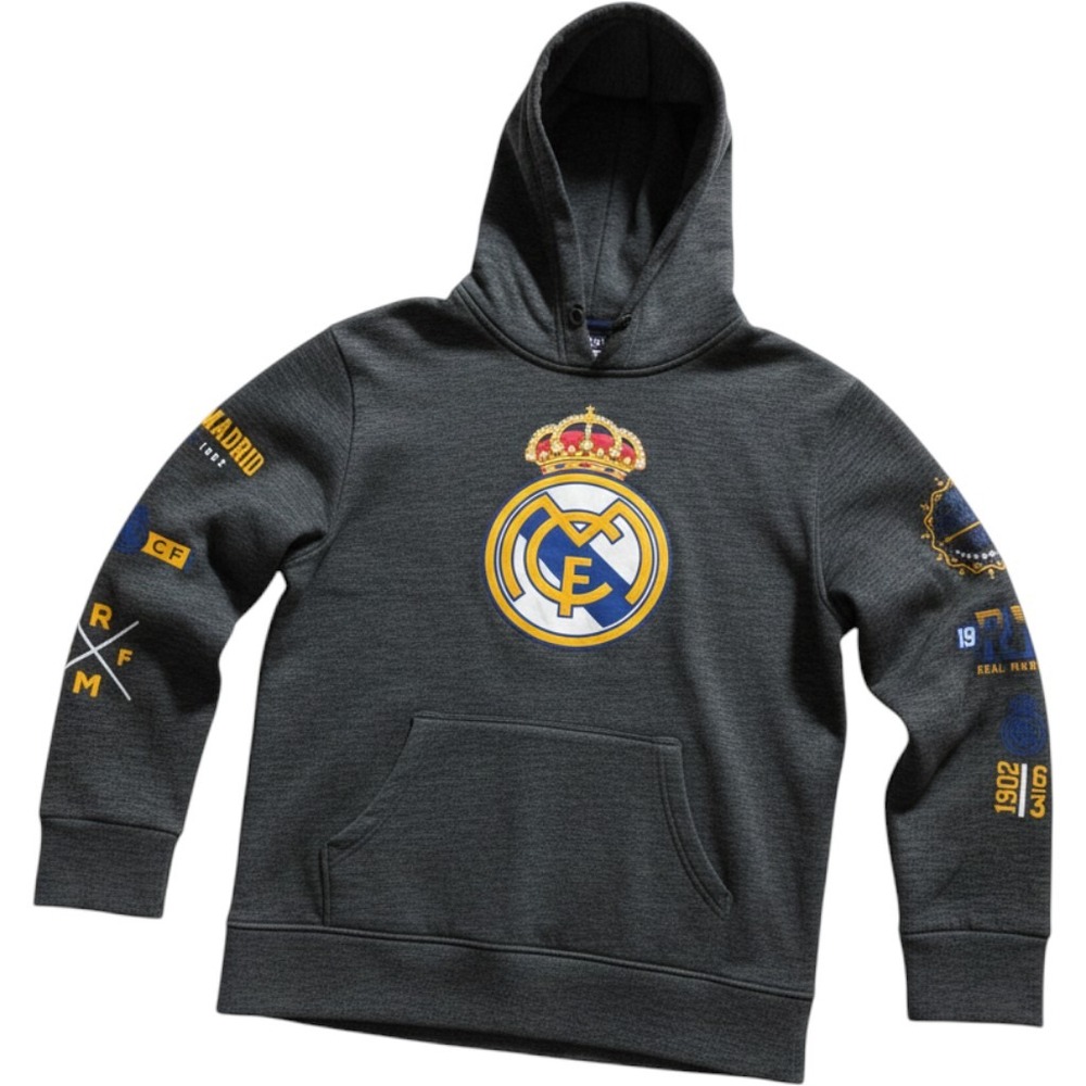 Real Madrid CF Youth Gray Heathered Soccer Hoodie Kids Medium Logo Graphics